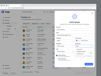 Sage HR Admin Web App_Add Employee Screen dashboarddesign design system employee employeeonboarding employeeportal formdesign h hr software hrsoftware human resources product design project management tool saasdesign saasproject sage ui uiux userinterface ux uxdesign
