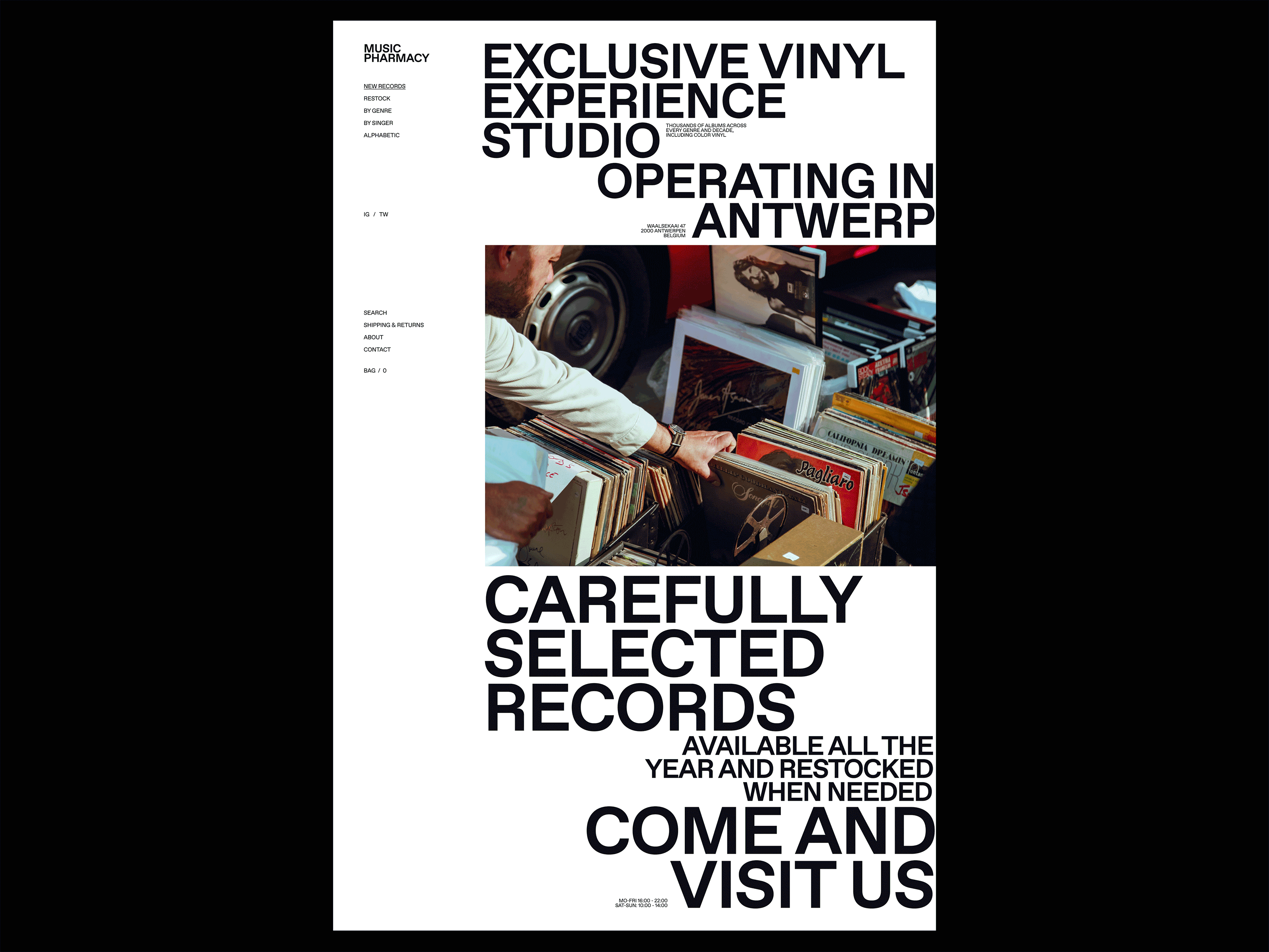 Music Pharmacy bold brutal clean design design ecommerce editorial homepage landing layout music navigation page pdp plp store typo typography ui web website