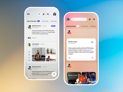 Feed activities app card clean community design feed fitness flat gym layout post ui ux