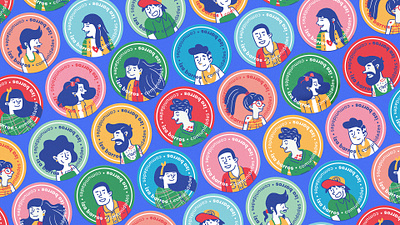 Communities - Pattern and Stickers branding cartoon character design color communities design fun illustration moleskine outline paper cup people product design sticker vector