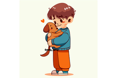 Cartoon Boy Holding a Dog adoption animal breed cartoon celebration character clip art day dog domestic family friendship funny happy heart holiday hugging owner pet stray