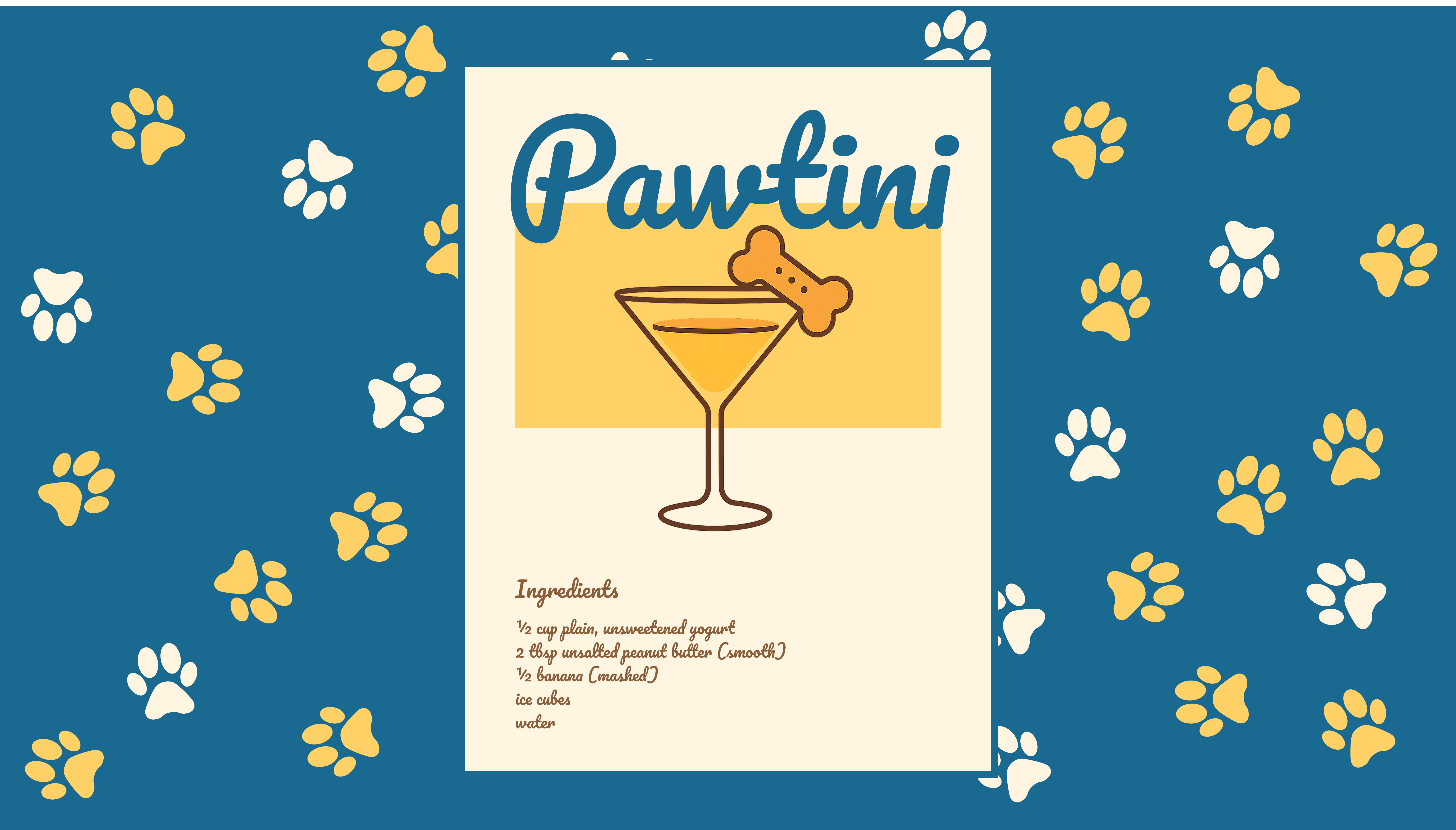Pawtini – Pet-Friendly Mocktail Poster Design cocktail dog dog art drink fun illustration mocktail pawtini pet pet friendly poster recipe ui ux