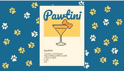 Pawtini – Pet-Friendly Mocktail Poster Design cocktail dog dog art drink fun illustration mocktail pawtini pet pet friendly poster recipe ui ux