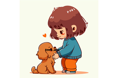 Cartoon Girl Gently Petting a Dog adoption animal breed cartoon celebration character clip art day dog domestic family friendship funny happy heart holiday hugging owner pet stray
