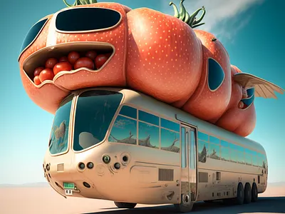 Tomato alien bus weird art illustration AI surrealism 3d ai art artwork composing concept design generated generativeart illustration imagination ki surreal