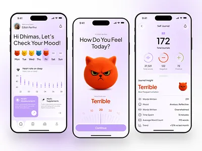 Feelo - Wellness and Mood Tracker App angry clean design emotion expression feeling feelings happy health health measurements minimalist mobile app mood mood tracker mood tracking moody sad sleep quality ui wellness