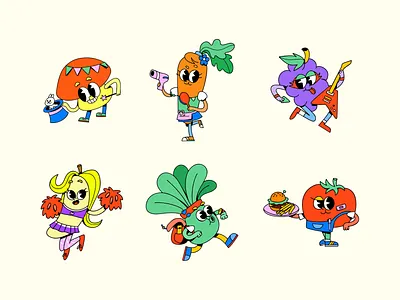 Retro Mascot Healthy Series cartoon character character design cute design flat fruit illustration mascot retro simple vector vegetables vibrant