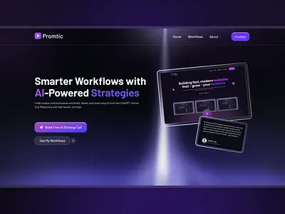 Promtic – AI-Powered Workflow Strategy Website ai strategy ai workflow dark theme ui landing page design modern web design ui ui ux design uxui portfolio