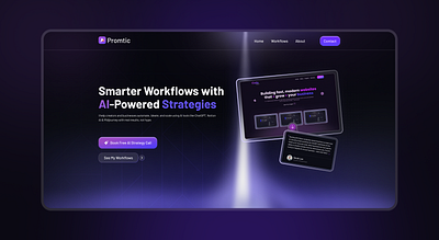 Promtic – AI-Powered Workflow Strategy Website ai strategy ai workflow dark theme ui landing page design modern web design ui ui ux design uxui portfolio