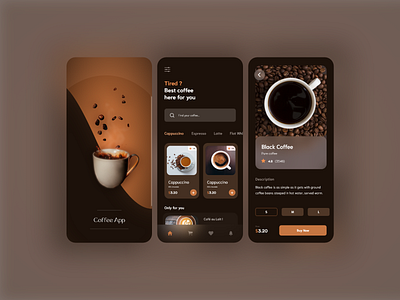 Coffee App americano app beans black blackcoffee boost cappuccino coffee energy hot mug smoke uidesign water