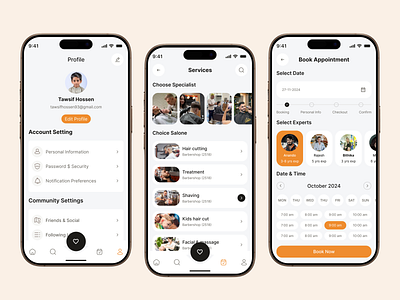 Barber Salon Booking Mobile App Design UI/UX barber booking barber shop beauty app beauty salon beauty salon design best hair salon calender hair cut hair dresser app hair stylist hair stylist app haircut app mobile app salon app design salon booking salon booking app salons services saloon app design shaves skincare