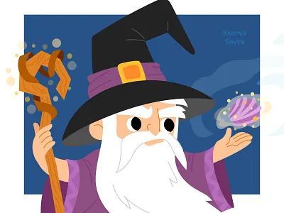 Cute cartoon wizard character adobe illustrator cartoon character character design children concept art cute fairy tale fantasy for kids grandfather illustration logo mascot necromancer vector wizard