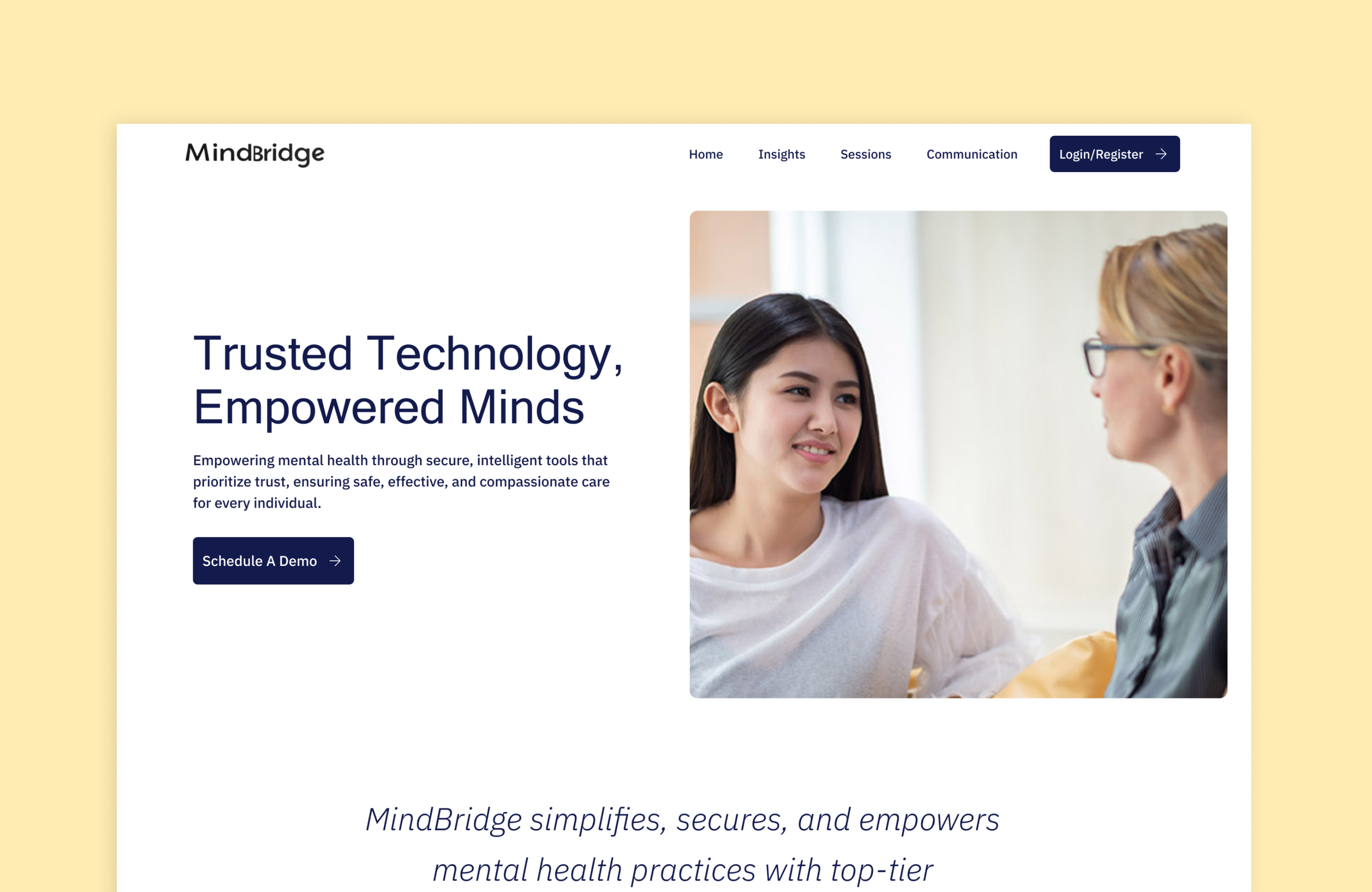 Mindbridge Theraphy Website blog section cta section healthwebsite hero section landing page mordern design services section steps section theraphywebsite uiux design