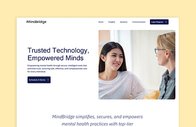 Mindbridge Theraphy Website blog section cta section healthwebsite hero section landing page mordern design services section steps section theraphywebsite uiux design