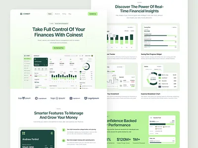 Coinest Homepage - Finance Management Saas Website UI coinest saas figma template figma ui finance interface finance ux finance website design financial dashboard ui fintech ui homepage ux mobile first design responsive ux saas landing page saas website ui ui inspiration ui showcase ui trends ux for finance website design inspo
