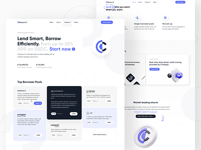 Clearpool: Main page app page clear clearpol clearpool company page cpool decentralized decentralized liquidity dynamic marketplace ethereum landing landingpage polygon pools usdc