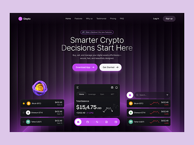 Design for Crypto banking website design clean design crypto crypto landing page crypto landing page design crypto website finance landing page finance website fintech landing page design modern design oripio trading website trading website design ui design web design