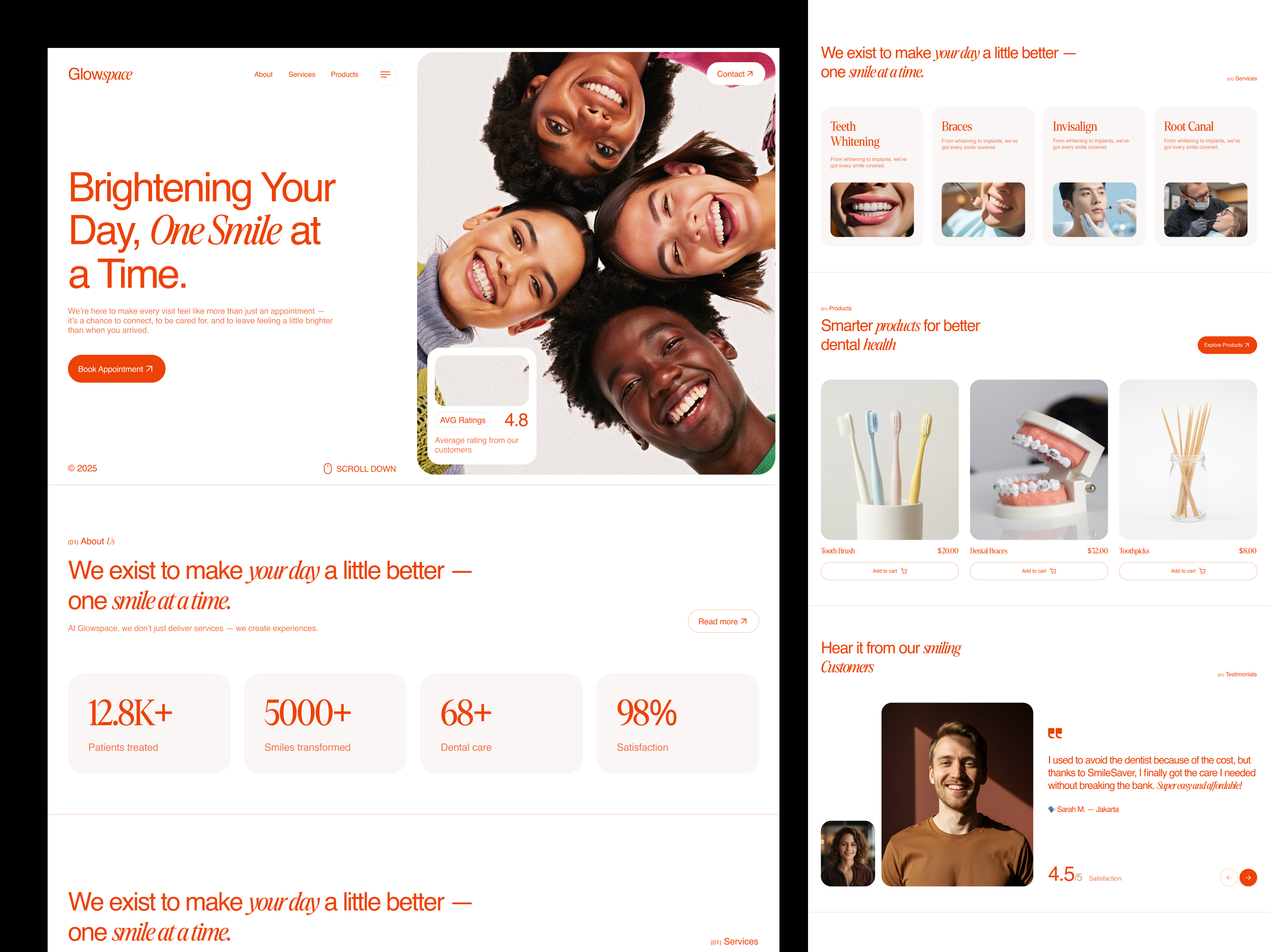 Glowspace - Dentist Clinic Landing Page agency booking branding clean clinic dental dentist healthcare homepage hospital landing page medical mental health modern nurse product teeth ui ux web design website