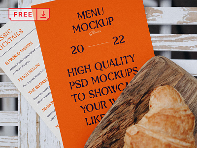 Free Menu Cards with Croissant Mockup branding cafe card croissant design download free freebie identity logo menu mockup psd template typography