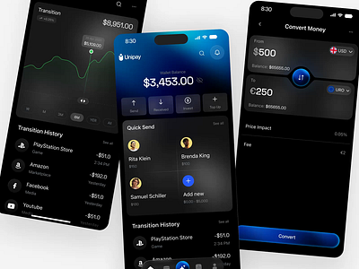 Smart Wallet Mobile App | Unipay animation app app design branding card dashboard e commerce icons illustration landing page logo logo design mobile mobile app mobile app design mobile wallet payment app product design typography web design