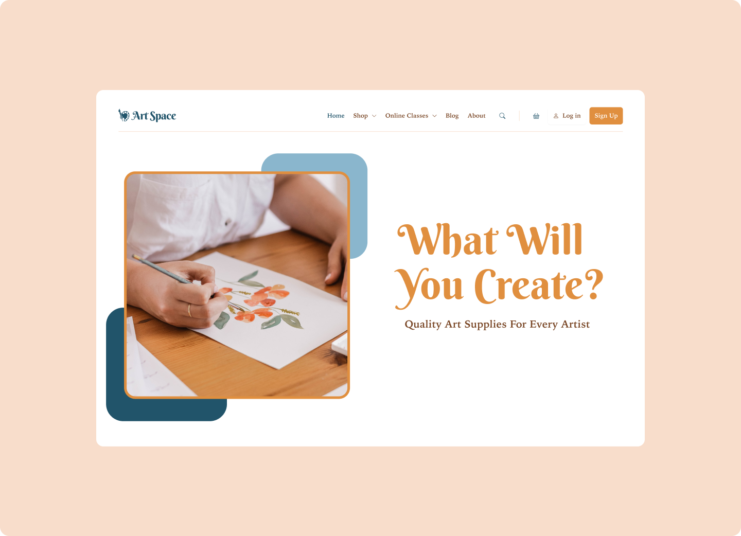 Art Space Landing Page 70s art supply store branding design desktop dribbbleweeklywarmup landing page retro website design weekly warm up