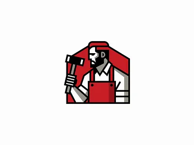 Bold Blacksmith Logo artisan blacksmith branding craftsman design emblem forge geometric hammer icon identity illustration labor lines logo man mark red symbol vector