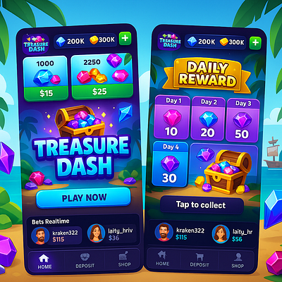 🎮 Treasure Dash – Vibrant Mobile Game UI