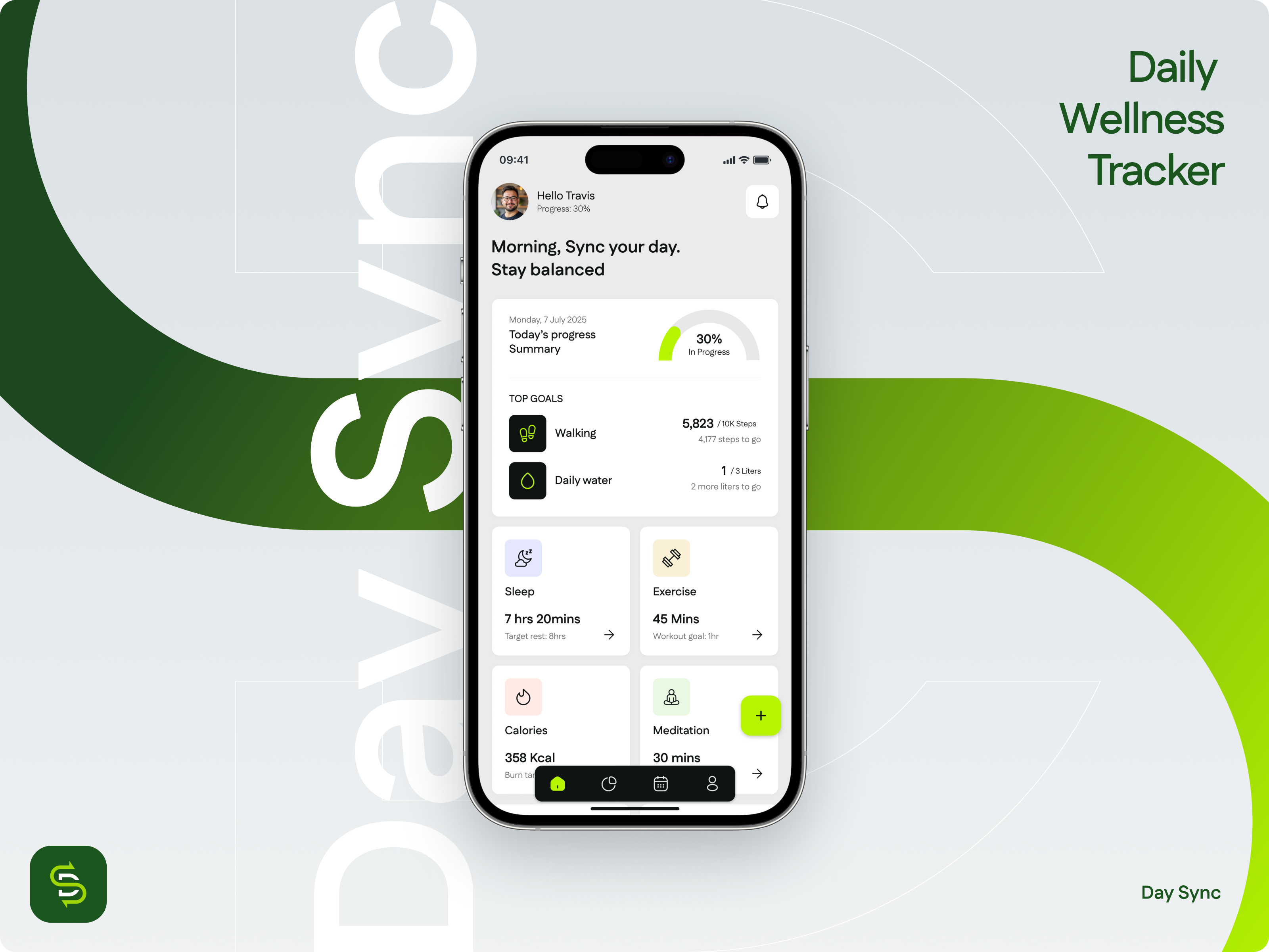 Day Sync – Daily Wellness App Tracker (UI/UX Design Concept) app design branding daily flow ux illustration logo mobileapplication productdesign prototyping ui usability user research ux wellness interface