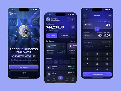 Crypto Wallet App Design app design bitcoin crypto app design figma template figma uiux landing page design mobile app oripio sajibur design ui ux wallet app web design website design