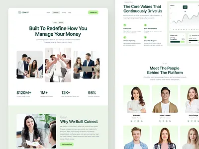 Coinest About & Pricing Page - Finance Management Saas Website about us section clean ui ux coinest saas figma design kit figma responsive finance website ui fintech template mobile web ui modern saas design pricing page layout pricing plans design product page ui saas ui ui inspiration ui showcase ui trends ux for finance