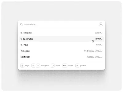 Remind me — Untitled UI cmd k command k product design quick search remind me search menu ui design user interface