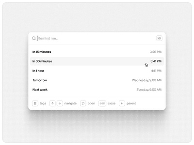 Remind me — Untitled UI cmd k command k product design quick search remind me search menu ui design user interface