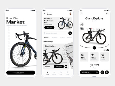 E-Bike & Bicycle Store Mobile App UI bicycle app bike app bike store ui choton99design design e commerce app figma design market app minimalist design mobile app design modern app ui product page ui prototyping shopping app uiux design visual design wireframing