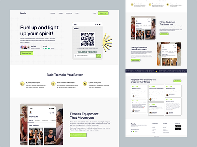 Reach - Fitness & Workout App Landing Page UI/UX design fitness fitness landing page fitness tracker fitnessdesign gym health design health tech landing page design ui ui design ui trends uiux uiux design user interface web design website workout workout app