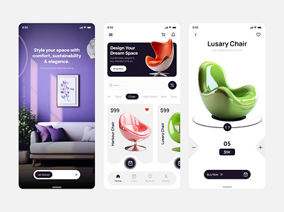 Furniture Store – Modern E-commerce Mobile App UI Design 3d branding clean ui e commerce app e commerce ux figma design furniture app ui furniture store ui home decor app mobile app design modern app ui product page ui responsive ui shopping app typography layout ui uiux design visual design wireframing