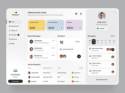 Dashboard for a Wellbeing SaaS ✦ Mindease design interface product service startup ui ux web website