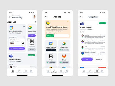 Integration Hub Application apps connect integrations managing mobile saas team ui