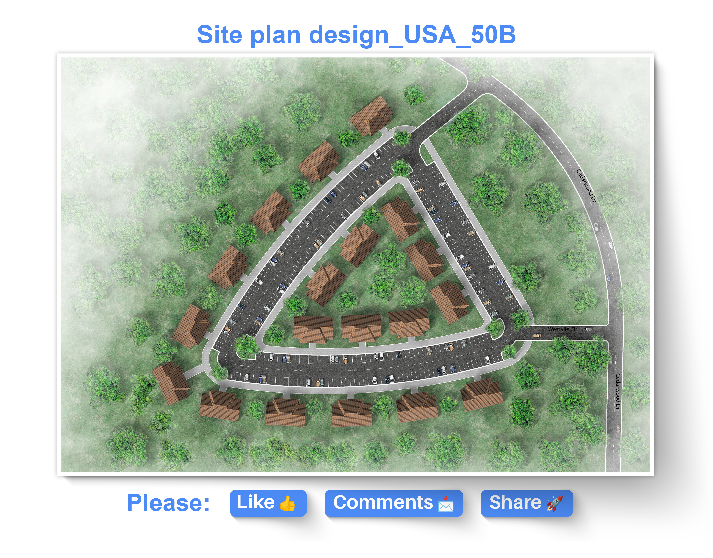 Site plan design_USA_50B 2d rendering archiminy architecture portfoilo community design design illustration landscape photoshop rendering real estate usa rendering residential design site plan sustainable living urban planning