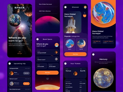 Space Travel Mobile App Design app constellation elon musk galaxy mars mars surface minimal mobile app nasa nasa spaceships planet planets rocketship satellite spacex stars ui universe ux