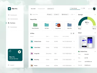 Cloud storage dashboard app ui cloud cloud storage dashboard file management online storage product design web application