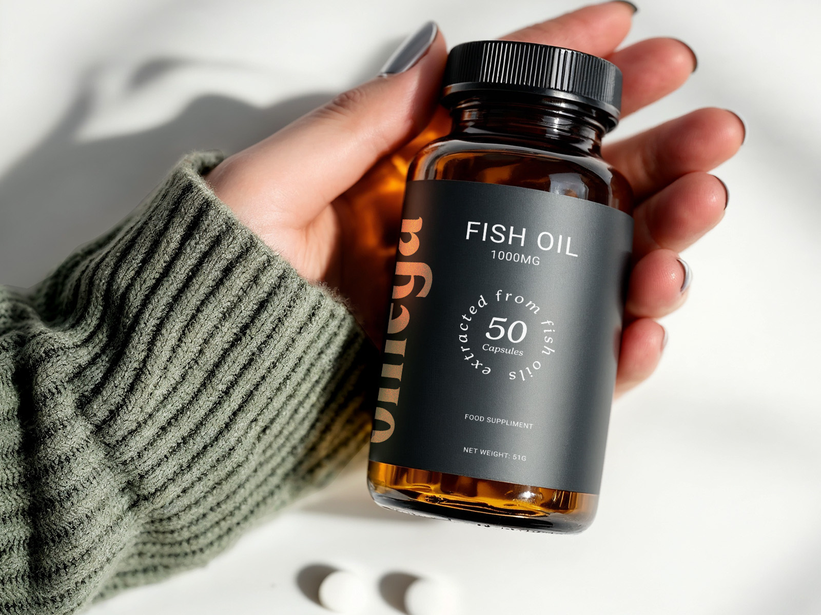 Omega - Food Supplement Label & Packaging Design fish oil food supplement food suppliment packaging design high quality food supplement high quality label design high quality medicine high quality packaging design label and packaging design label design medicine medicine bottle label design omega fatty acid packaging design