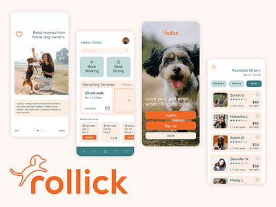 Rollick: Dog-Walking Mobile App app branding design dog dog walking dog walking graduate mobile pet product product design ui ui design ux ux design