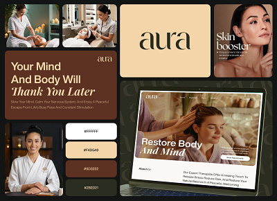 Aura Spa Branding app design brand design brand identity branding clean health logo makeup massage website minimalist online booking relax skincare spa spa website techwitpro ui ux wellness