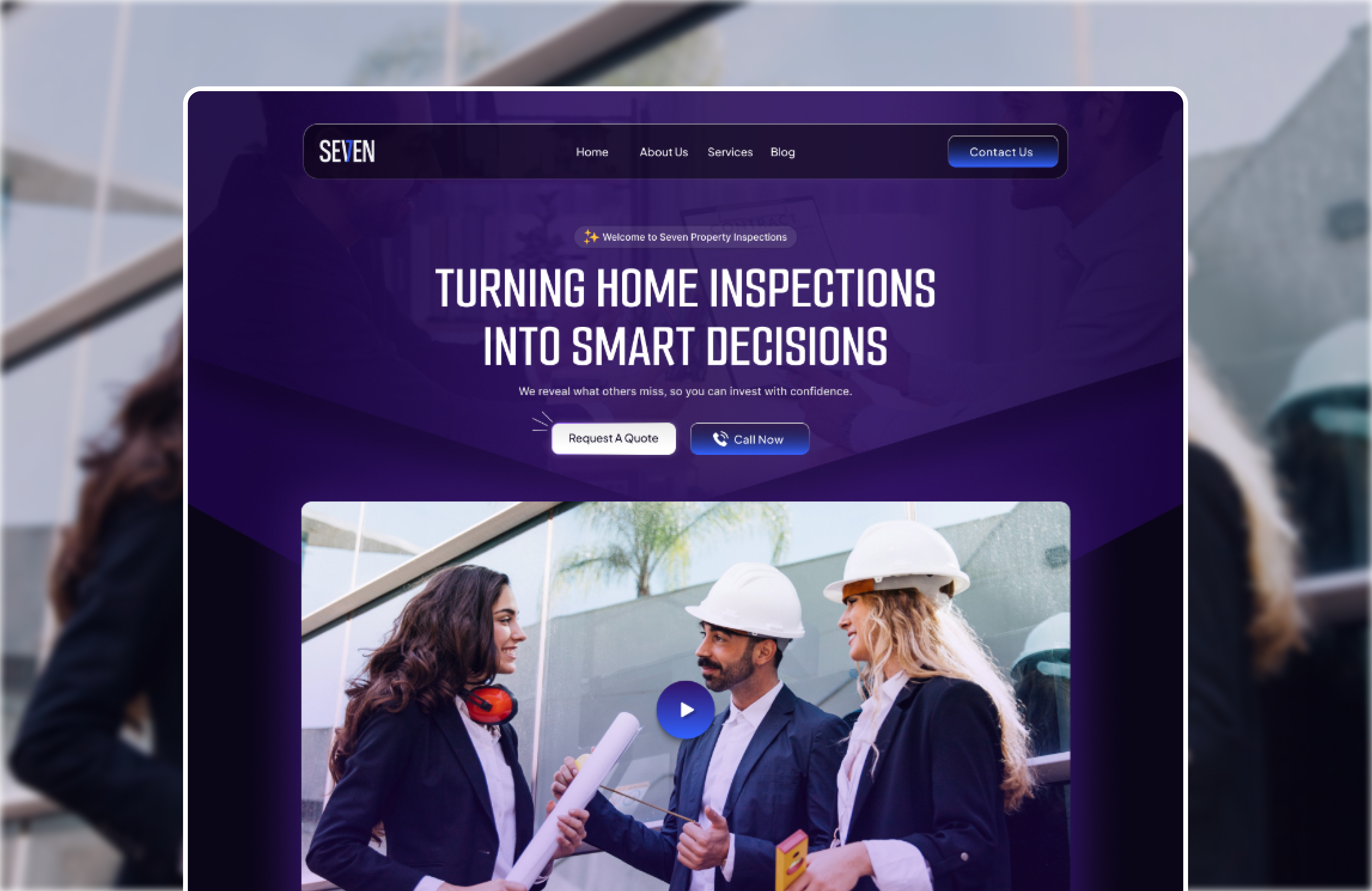 Seven Property Inspection – Hero Section Design agency agency website business business landing page figma hero section inspection landing page design minimal modern design property property inspection property landing page property website real estate typography ui uiux web design website design