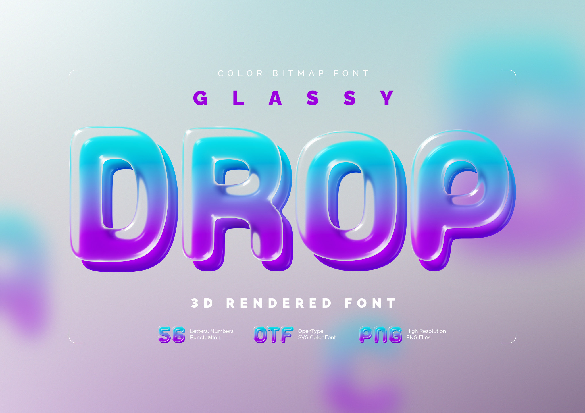 Glassy Drop — Color Bitmap Font 3d alphabet branding design font graphic design illustration lettering rendering type typeface typography ui