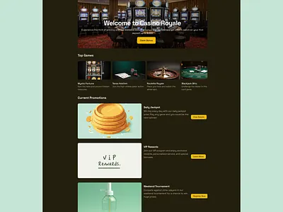 Casino landing page design typography ui ux
