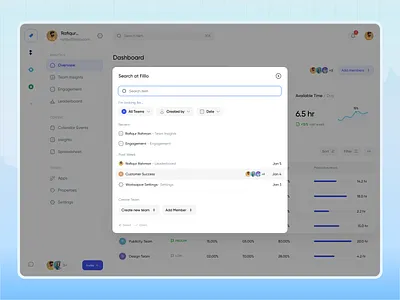 Time Tracker - Search Modal command command k component desktop filters minimal modal modals modern navigation popup productivity project management saas search search bar search box sidebar smart search user interface
