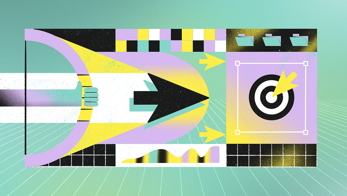 Outsourcing vs. in-house — Illustration abstract arrow bow concept art concept illustration creative process digital products geometric design gradient graphic design growth illustration inhouse outsourcing partnership strategy team texture vision z1