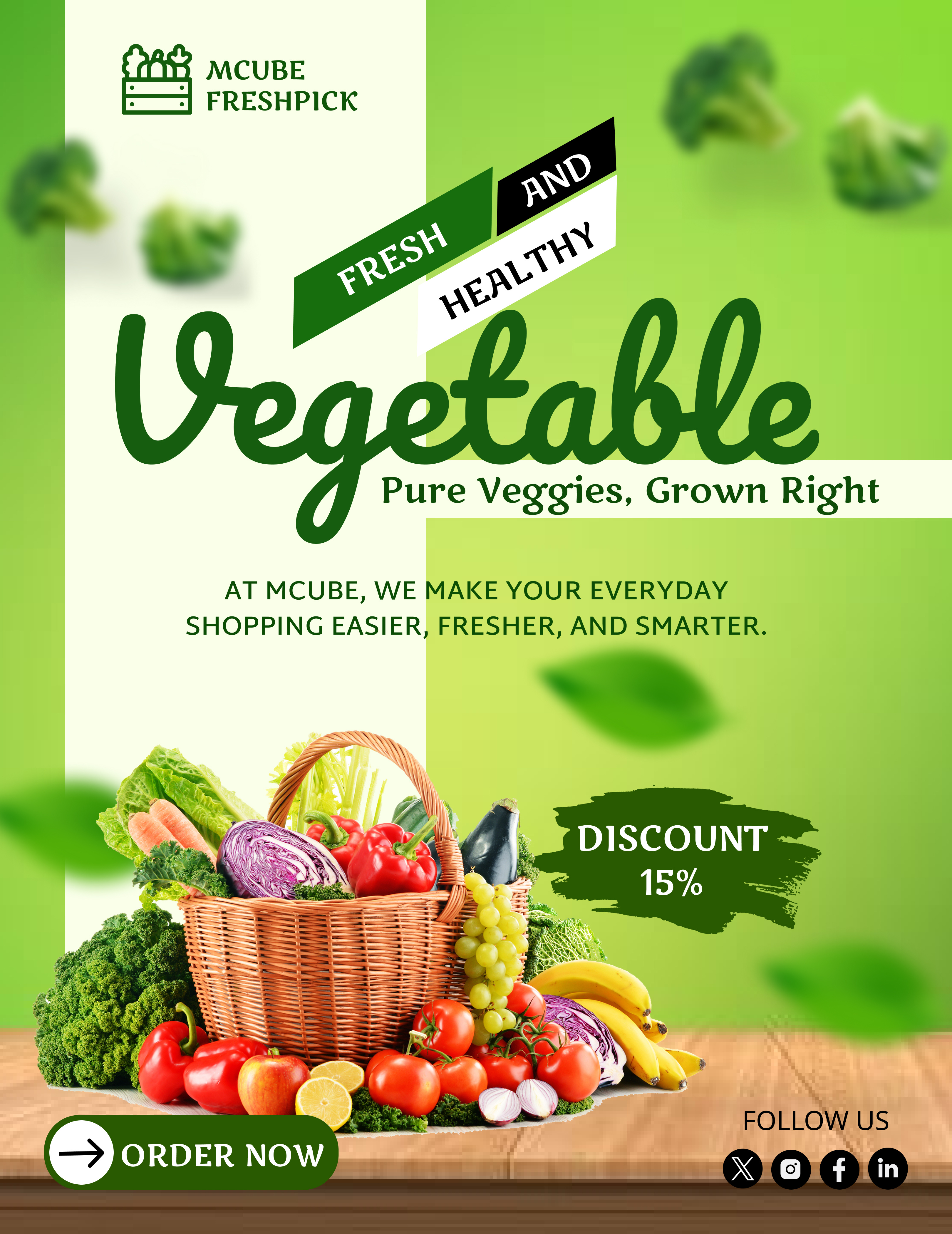 Vegetable – Fresh & Healthy Food Poster Design 3d animation branding design figma graphic design illustration logo motion graphics ui vegan restaurant poster website