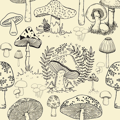 Seamless Fungi coffee mug design coffee mug layout coffee mug logo coffee mug pattern coffee mug template design illustration logo mushrooms pod print on demand repeating pattern seamless mushroom pattern seamless pattern